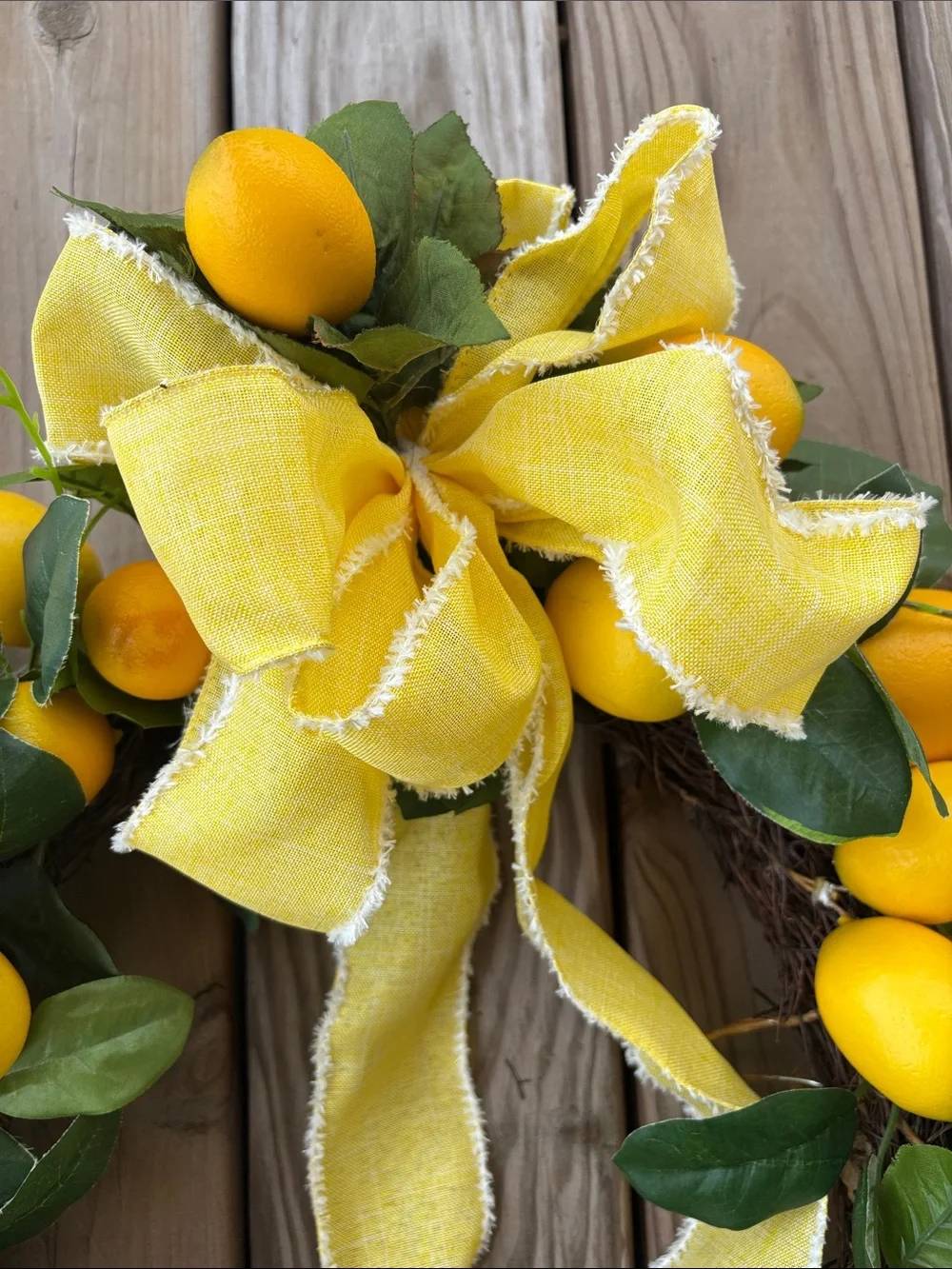 Vintage Lemon Wreath with yellow burlap Bow